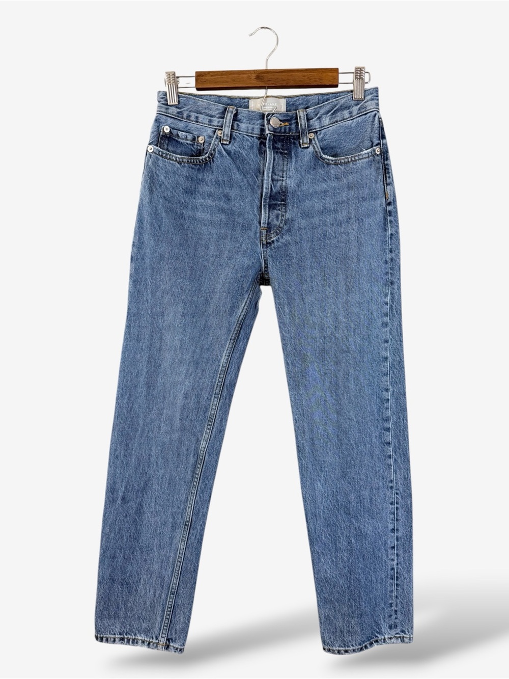 Everlane Relaxed Straight Fit Jeans Size 23 Medium Wash Button Fly Rigid Denim